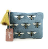 Pom Teal Velvet Embroidered Bee Purse with label Pom Teal Velvet Embroidered Bee Purse with label
