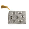Pom Dove Grey Velvet Embroidered Bee Purse Pom Dove Grey Velvet Embroidered Bee Purse