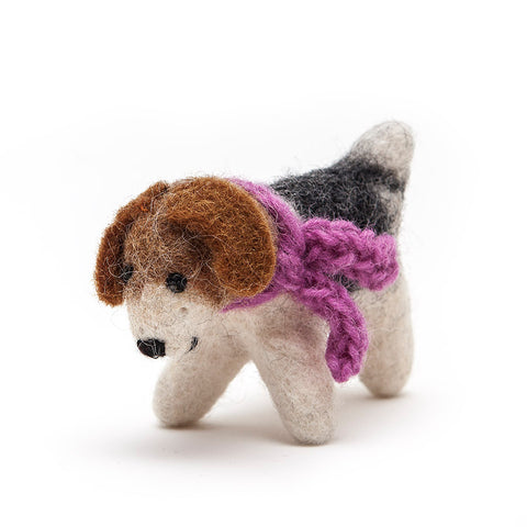 Amica Fair Trade Medium Felt Terrier Dog with Purple Scarf