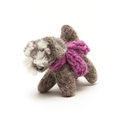 Amica Fair Trade Mini Felt Schnauzer Dog Purple Scarf