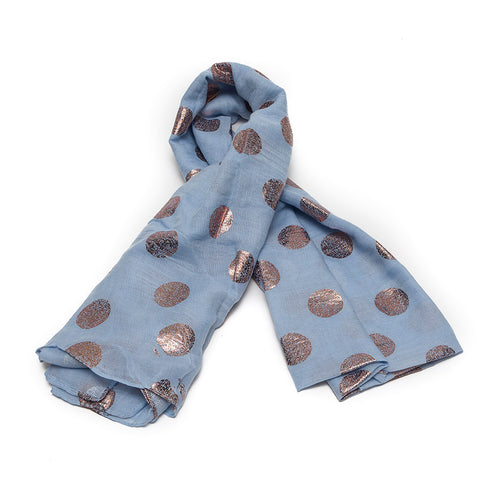 Soft Blue Scarf with Rose Gold Spots