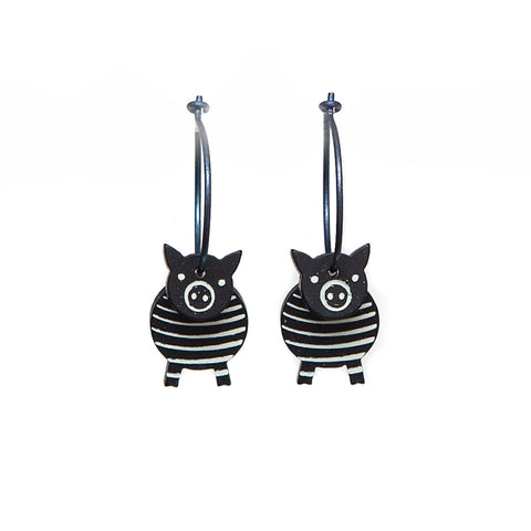 Lene Lundberg K-Form Black Stripey Pig Earrings