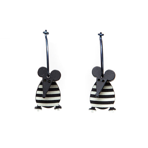 Lene Lundberg K-Form Black and White Stripey Mouse Earrings