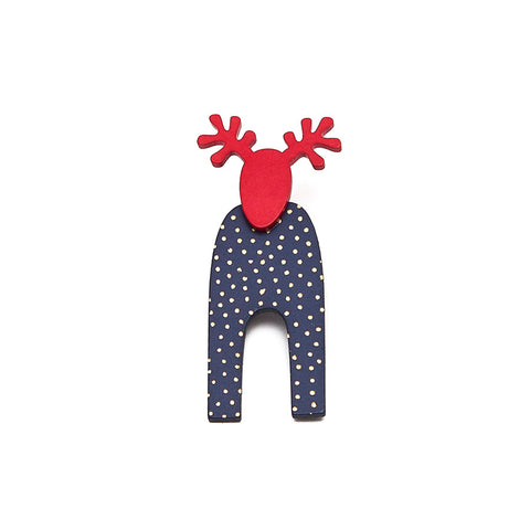 Lene Lundberg Navy and Red Reindeer Brooch