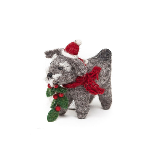 Amica Fair Trade Felt Christmas Schnauzer Dog with Holly