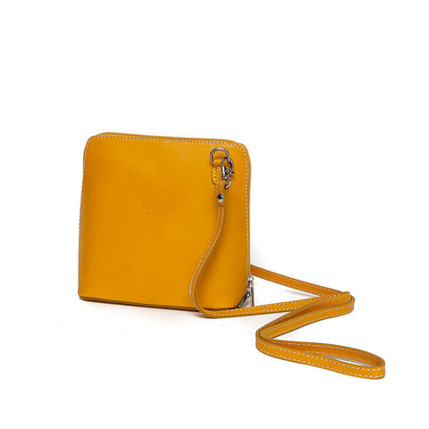 Genuine Leather Small Shoulder Bag in Bright Yellow