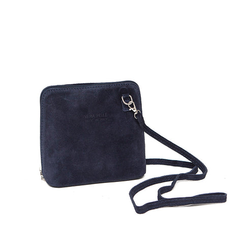 Genuine Suede Small Shoulder Bag in Navy