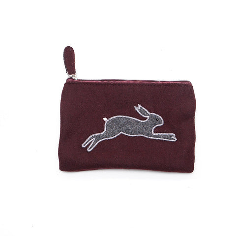 Just Trade Burgundy Felt Purse with Appliquéd Hare