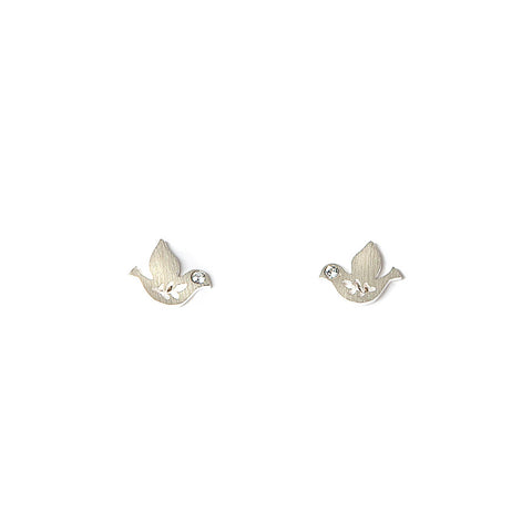 Pom Sterling Silver Peace Doves with Crystal Stud Earrings