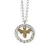 Pom Silver Plated Hammered Hoop and Golden Bee Necklace Pom Silver Plated Hammered Hoop and Golden Bee Necklace