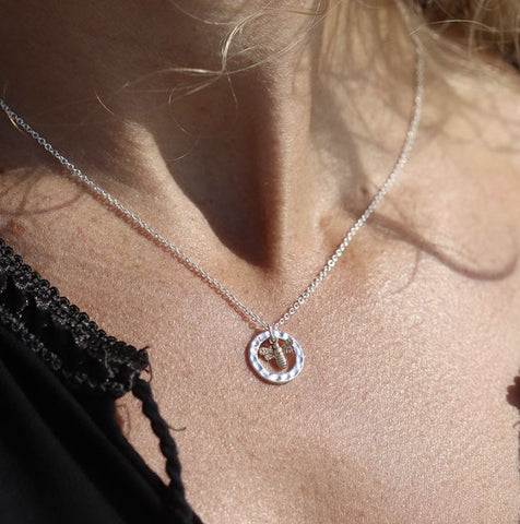 Pom Silver Plated Hammered Hoop and Golden Bee Necklace Live