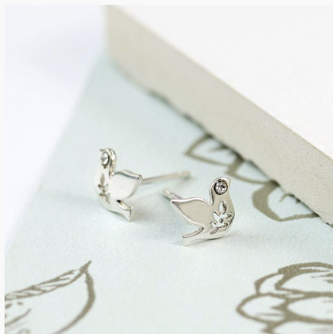 Pom Sterling Silver Peace Doves with Crystal Stud Earrings 2