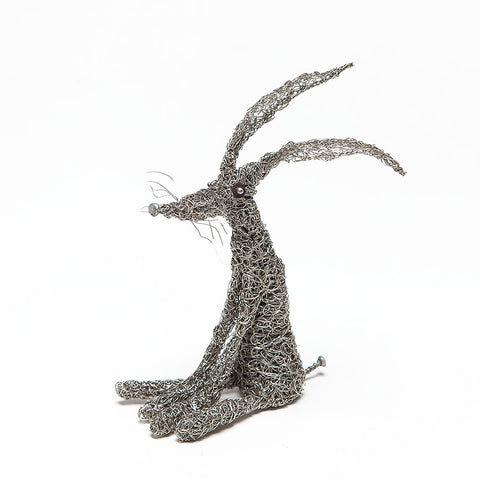 Small Knitted Wire Hare Sculpture by Sarah Jane Brown