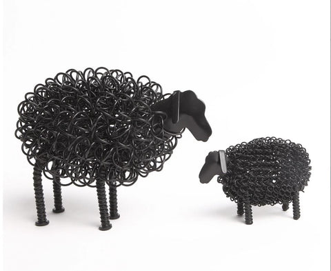 Wiggle Black Sheep with Black Lamb Twisted Metal Wire Ornament
