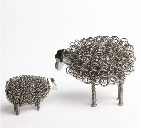 Wiggle Nickel Sheep with Nickel Lamb twisted wire ornament