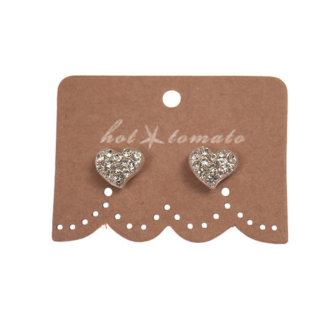 Hot Tomato Encrusted Heart Stud Earrings on Silver
