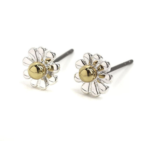 Pom Silver Plated and Golden Daisy Stud Earrings