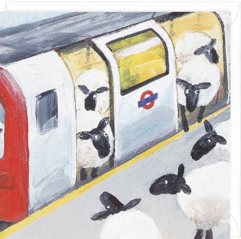 Ewe Tube greeting card with tube commuting ewes