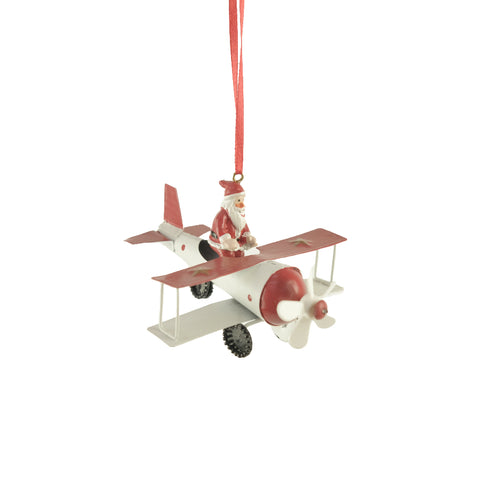 Ascalon Snowman in White Biplane Hanging Christmas Decoration
