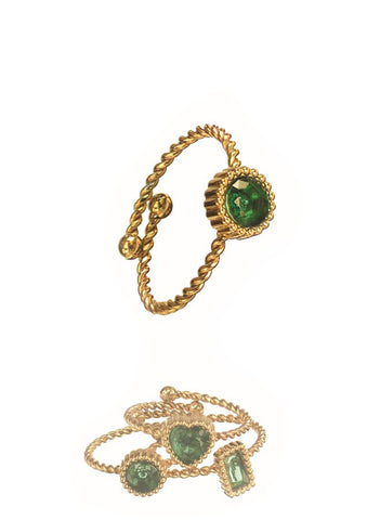 Hot Tomato Stack Solo Round Adjustable Ring in Stainless Steel and 18K Gold Emerald