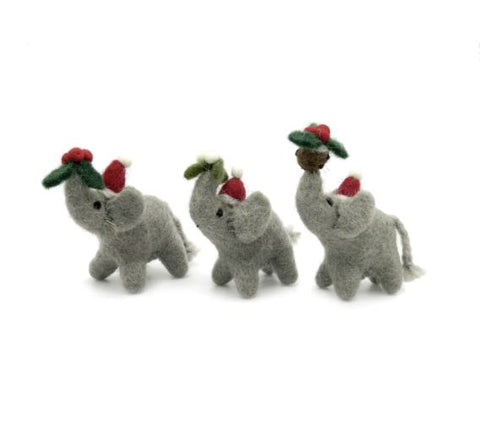 Amica Fair Trade Mini Elephants with Pudding, Mistletoe and Holly