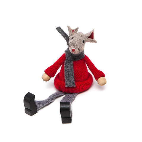 Ascalon Sitting Mouse in Knitted Red Jumper