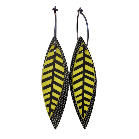 Lene Lundberg Black/Chartreuse Veined Leaf Earrings