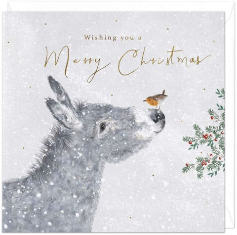 Donkey and Robin Christmas Card