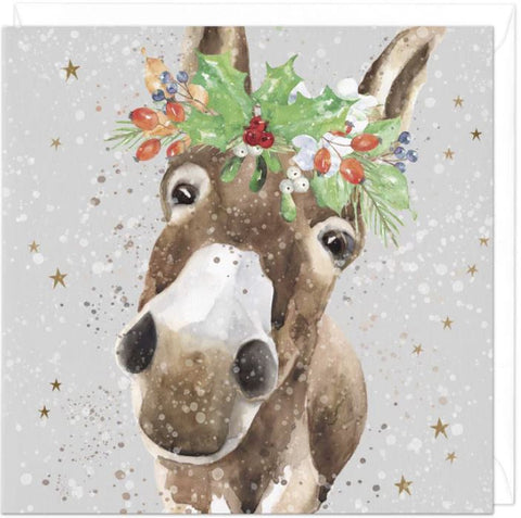 Donkey with Winter Foliage Christmas Card