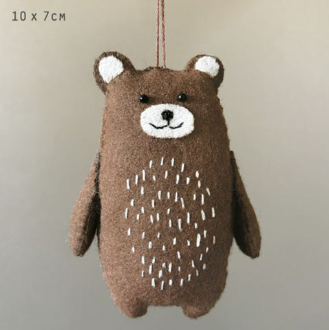 East of India Felt Bear Woodland Animal Hanging Decoration