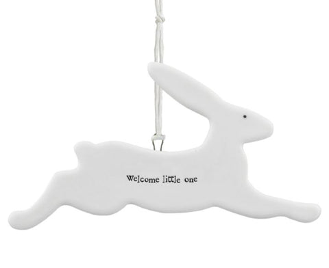 East of India Porcelain Bunny Hanging Decoration - Welcome Little One