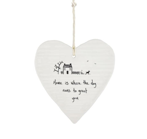 East of India Round Ceramic Heart - 'Home is where the dog...'