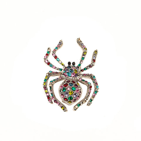 Sparkly Multi Coloured Crystals Spider Brooch