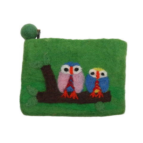 Gringo Green Felt Purse with Two Owls on a Branch