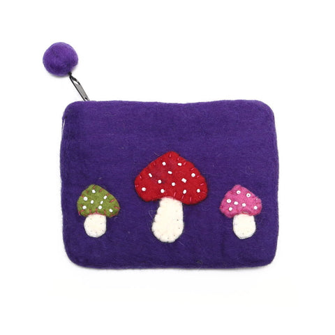 Gringo Purple Felt Purse with Toadstools