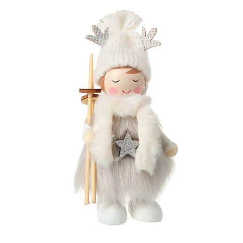 Heaven Sends Standing Wooden Girl Figure with Ski Poles