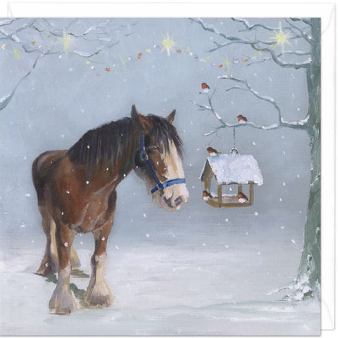 Horse with Robins Christmas Card