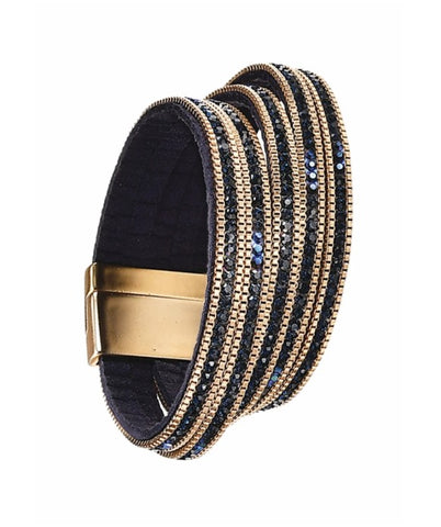 Hot Tomato 'Five of the Best' multi strand Bracelet, with Gold Metal Finish and Navy Shimmer Crystals