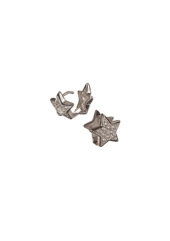 Hot Tomato Crystal Star Clip Stud Earrings in Silver with Clear Crystals