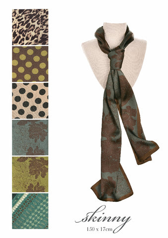 Hot Tomato Double Sided Skinny Botanical Scarf Dark Green