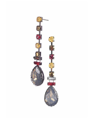 Hot Tomato Madame Grenadier Drop Earrings with Vermillion Topaz and Smoke Crystals
