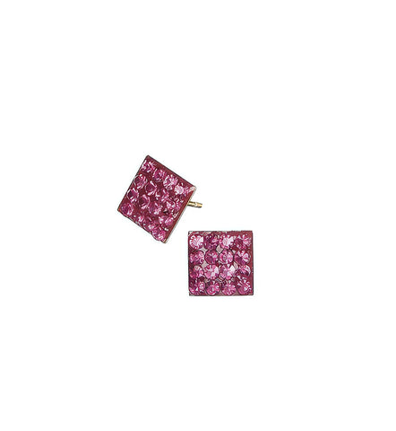 Hot Tomato Squaring Up Stud Earrings in Stainless Steel/18k Gold with Fuchsia Sparkle