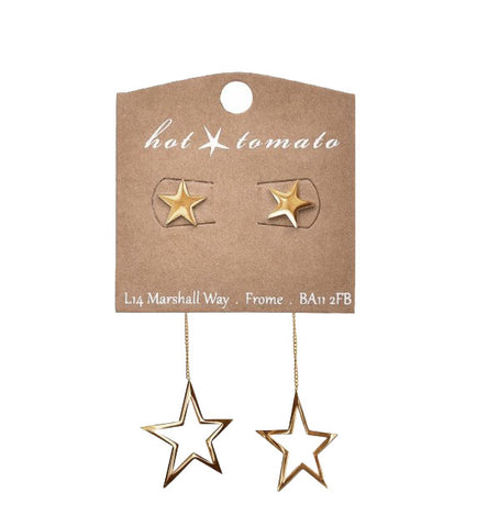 Hot Tomato Star Chain Earrings in Stainless Steel and Gold