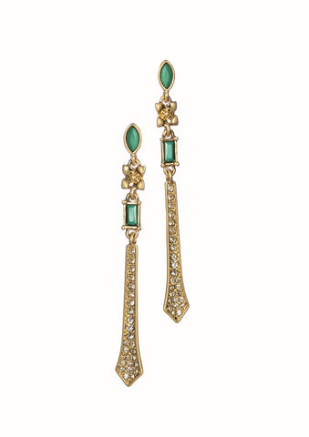 Hot Tomato Lady Jane Drop  Earrings in Worn Gold/Emerald