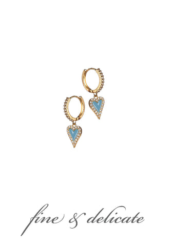 Hot Tomato Enamel Hearts Earrings With Crystals on Crystal Hoops