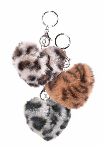 Hot Tomato Faux Fur Big Cat Heart Pom Pom Keyring
