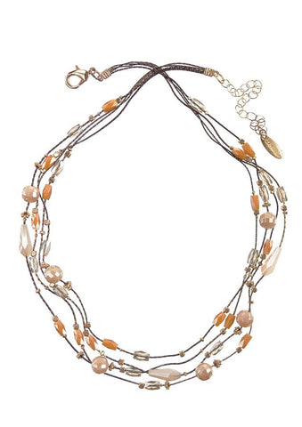 Hot Tomato Fine Line of 4 Crystal Collaboration Necklace in Bronze/Caramel