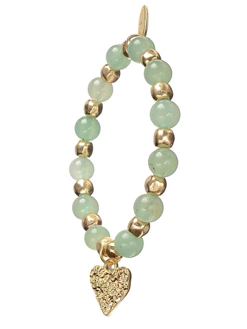 Hot Tomato Heart Charm Drop Bracelet in Gold and Jade