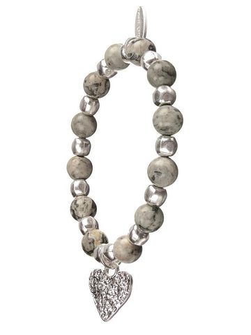 Hot Tomato Heart Charm Drop Bracelet in Silver and black and white jasper