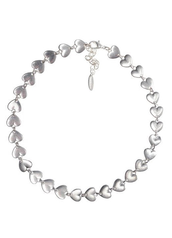 Hot Tomato Heart to Heart Chain in Worn Silver